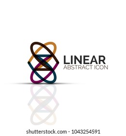 Abstract flower or star minimalistic linear icon, thin line geometric flat symbol for business icon design, abstract button or emblem. Vector illustration isolated on white created with color segments