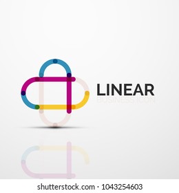 Abstract flower or star minimalistic linear icon, thin line geometric flat symbol for business icon design, abstract button or emblem. Vector illustration isolated on white created with color segments
