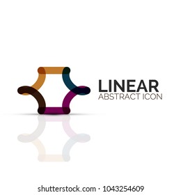 Abstract flower or star minimalistic linear icon, thin line geometric flat symbol for business icon design, abstract button or emblem. Vector illustration isolated on white created with color segments
