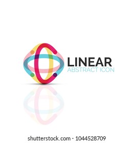 Abstract flower or star minimalistic linear icon, thin line geometric flat symbol for business icon design, abstract button or emblem. Vector illustration isolated on white created with color segments