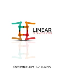 Abstract flower or star minimalistic linear icon, thin line geometric flat symbol for business icon design, abstract button or emblem. Vector illustration isolated on white created with color segments