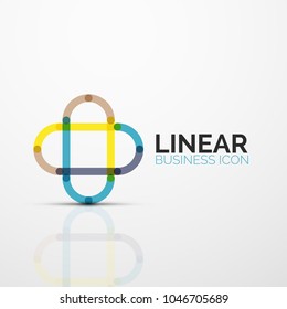 Abstract flower or star minimalistic linear icon, thin line geometric flat symbol for business icon design, abstract button or emblem. Vector illustration isolated on white created with color segments