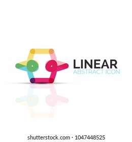 Abstract flower or star minimalistic linear icon, thin line geometric flat symbol for business icon design, abstract button or emblem. Vector illustration isolated on white created with color segments