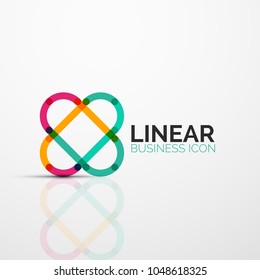 Abstract flower or star minimalistic linear icon, thin line geometric flat symbol for business icon design, abstract button or emblem. Vector illustration isolated on white created with color segments