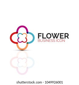 Flor abstracta o estrella icono lineal minimalista, símbolo plano geométrico de línea delgada para el diseño de iconos de negocios, botón abstracto o emblema. Ilustración vectorial aislada en blanco creada con segmentos de color