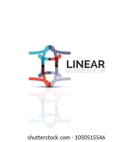 Abstract flower or star minimalistic linear icon, thin line geometric flat symbol for business icon design, abstract button or emblem. Vector illustration isolated on white created with color segments