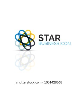 Abstract flower or star minimalistic linear icon, thin line geometric flat symbol for business icon design, abstract button or emblem. Vector illustration isolated on white created with color segments
