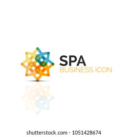 Abstract flower or star minimalistic linear icon, thin line geometric flat symbol for business icon design, abstract button or emblem. Vector illustration isolated on white created with color segments