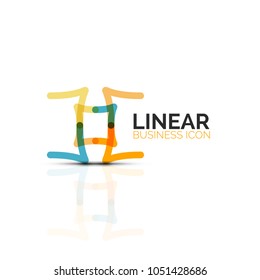 Abstract flower or star minimalistic linear icon, thin line geometric flat symbol for business icon design, abstract button or emblem. Vector illustration isolated on white created with color segments