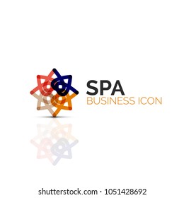 Abstract flower or star minimalistic linear icon, thin line geometric flat symbol for business icon design, abstract button or emblem. Vector illustration isolated on white created with color segments