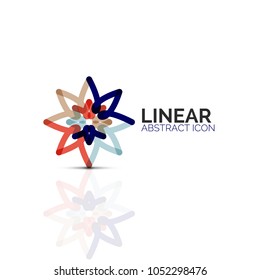 Abstract flower or star minimalistic linear icon, thin line geometric flat symbol for business icon design, abstract button or emblem. Vector illustration isolated on white created with color segments