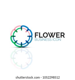 Abstract flower or star minimalistic linear icon, thin line geometric flat symbol for business icon design, abstract button or emblem. Vector illustration isolated on white created with color segments