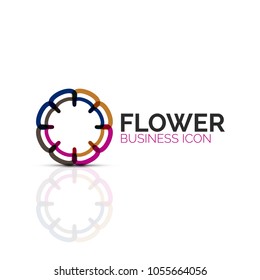 Abstract flower or star minimalistic linear icon, thin line geometric flat symbol for business icon design, abstract button or emblem. Vector illustration isolated on white created with color segments