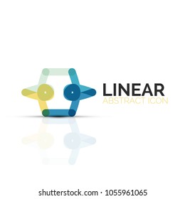 Abstract flower or star minimalistic linear icon, thin line geometric flat symbol for business icon design, abstract button or emblem. Vector illustration isolated on white created with color segments