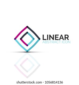 Abstract flower or star minimalistic linear icon, thin line geometric flat symbol for business icon design, abstract button or emblem. Vector illustration isolated on white created with color segments