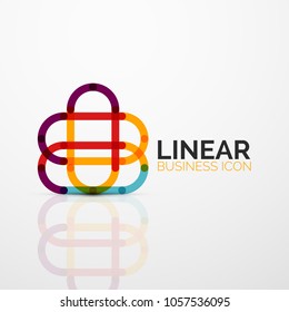 Abstract flower or star minimalistic linear icon, thin line geometric flat symbol for business icon design, abstract button or emblem. Vector illustration isolated on white created with color segments