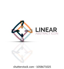 Abstract flower or star minimalistic linear icon, thin line geometric flat symbol for business icon design, abstract button or emblem. Vector illustration isolated on white created with color segments