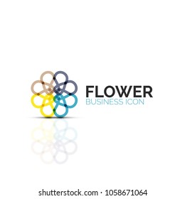 Flor abstracta o estrella icono lineal minimalista, símbolo plano geométrico de línea delgada para el diseño de iconos de negocios, botón abstracto o emblema. Ilustración vectorial aislada en blanco creada con segmentos de color