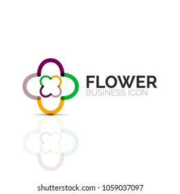 Flor abstracta o estrella icono lineal minimalista, símbolo plano geométrico de línea delgada para el diseño de iconos de negocios, botón abstracto o emblema. Ilustración vectorial aislada en blanco creada con segmentos de color
