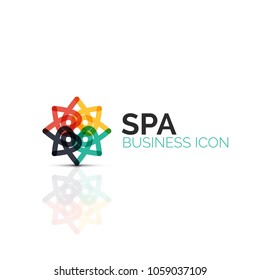 Flor abstracta o estrella icono lineal minimalista, símbolo plano geométrico de línea delgada para el diseño de iconos de negocios, botón abstracto o emblema. Ilustración vectorial aislada en blanco creada con segmentos de color