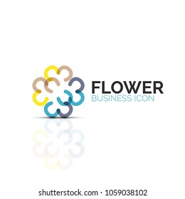 Abstract flower or star minimalistic linear icon, thin line geometric flat symbol for business icon design, abstract button or emblem. Vector illustration isolated on white created with color segments