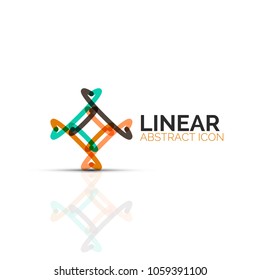 Abstract flower or star minimalistic linear icon, thin line geometric flat symbol for business icon design, abstract button or emblem. Vector illustration isolated on white created with color segments