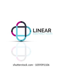Abstract flower or star minimalistic linear icon, thin line geometric flat symbol for business icon design, abstract button or emblem. Vector illustration isolated on white created with color segments