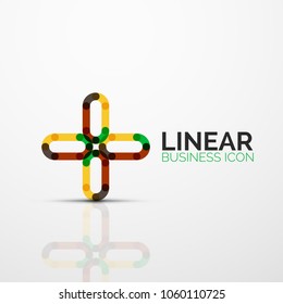 Abstract flower or star minimalistic linear icon, thin line geometric flat symbol for business icon design, abstract button or emblem. Vector illustration isolated on white created with color segments