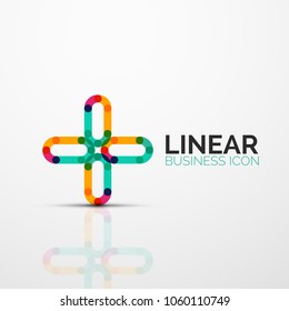 Abstract flower or star minimalistic linear icon, thin line geometric flat symbol for business icon design, abstract button or emblem. Vector illustration isolated on white created with color segments
