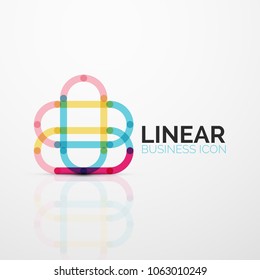 Abstract flower or star minimalistic linear icon, thin line geometric flat symbol for business icon design, abstract button or emblem. Vector illustration isolated on white created with color segments