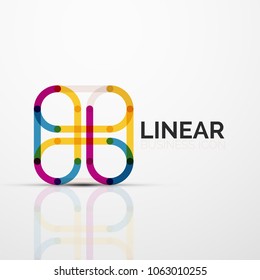 Abstract flower or star minimalistic linear icon, thin line geometric flat symbol for business icon design, abstract button or emblem. Vector illustration isolated on white created with color segments