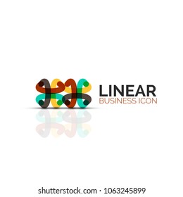 Abstract flower or star minimalistic linear icon, thin line geometric flat symbol for business icon design, abstract button or emblem. Vector illustration isolated on white created with color segments