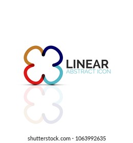 Abstract flower or star minimalistic linear icon, thin line geometric flat symbol for business icon design, abstract button or emblem. Vector illustration isolated on white created with color segments