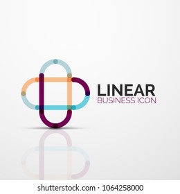 Abstract flower or star minimalistic linear icon, thin line geometric flat symbol for business icon design, abstract button or emblem. Vector illustration isolated on white created with color segments