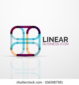 Abstract flower or star minimalistic linear icon, thin line geometric flat symbol for business icon design, abstract button or emblem. Vector illustration isolated on white created with color segments