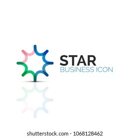 Abstract flower or star minimalistic linear icon, thin line geometric flat symbol for business icon design, abstract button or emblem. Vector illustration isolated on white created with color segments