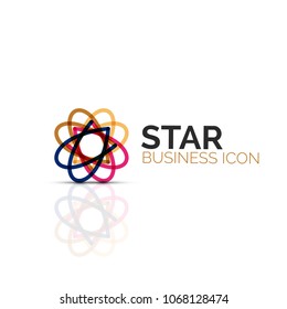 Flor abstracta o estrella icono lineal minimalista, símbolo plano geométrico de línea delgada para el diseño de iconos de negocios, botón abstracto o emblema. Ilustración vectorial aislada en blanco creada con segmentos de color