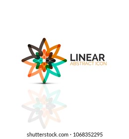 Abstract flower or star minimalistic linear icon, thin line geometric flat symbol for business icon design, abstract button or emblem. Vector illustration isolated on white created with color segments