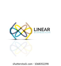 Abstract flower or star minimalistic linear icon, thin line geometric flat symbol for business icon design, abstract button or emblem. Vector illustration isolated on white created with color segments