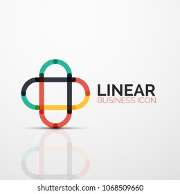 Abstract flower or star minimalistic linear icon, thin line geometric flat symbol for business icon design, abstract button or emblem. Vector illustration isolated on white created with color segments