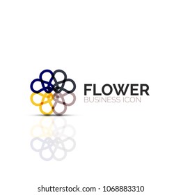 Flor abstracta o estrella icono lineal minimalista, símbolo plano geométrico de línea delgada para el diseño de iconos de negocios, botón abstracto o emblema. Ilustración vectorial aislada en blanco creada con segmentos de color
