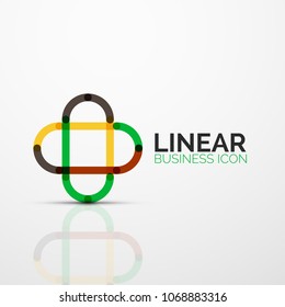 Abstract flower or star minimalistic linear icon, thin line geometric flat symbol for business icon design, abstract button or emblem. Vector illustration isolated on white created with color segments