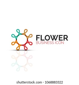 Abstract flower or star minimalistic linear icon, thin line geometric flat symbol for business icon design, abstract button or emblem. Vector illustration isolated on white created with color segments