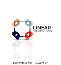 Abstract flower or star minimalistic linear icon, thin line geometric flat symbol for business icon design, abstract button or emblem. Vector illustration isolated on white created with color segments
