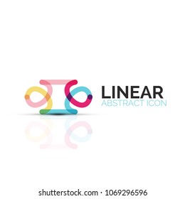 Abstract flower or star minimalistic linear icon, thin line geometric flat symbol for business icon design, abstract button or emblem. Vector illustration isolated on white created with color segments