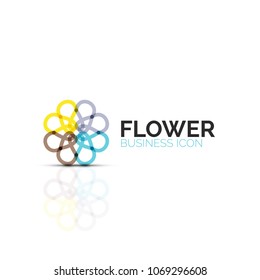 Abstract flower or star minimalistic linear icon, thin line geometric flat symbol for business icon design, abstract button or emblem. Vector illustration isolated on white created with color segments