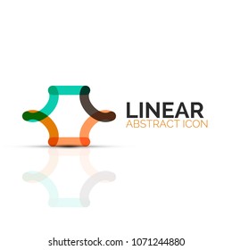 Abstract flower or star minimalistic linear icon, thin line geometric flat symbol for business icon design, abstract button or emblem. Vector illustration isolated on white created with color segments