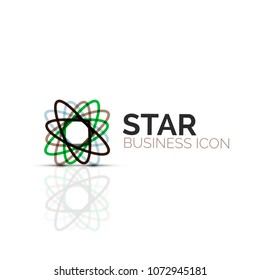 Flor abstracta o estrella icono lineal minimalista, símbolo plano geométrico de línea delgada para el diseño de iconos de negocios, botón abstracto o emblema. Ilustración vectorial aislada en blanco creada con segmentos de color
