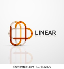 Abstract flower or star minimalistic linear icon, thin line geometric flat symbol for business icon design, abstract button or emblem. Vector illustration isolated on white created with color segments