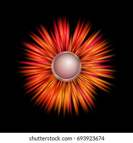Abstract flower with stylish button on black background vector illustration. The plant of Astra